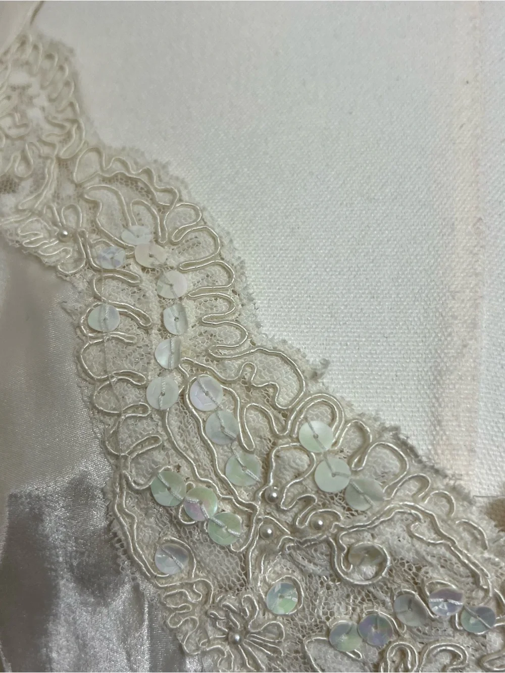 Victoria’s Secret vintage ivory white satin lace slip dress lingerie pearls 90s